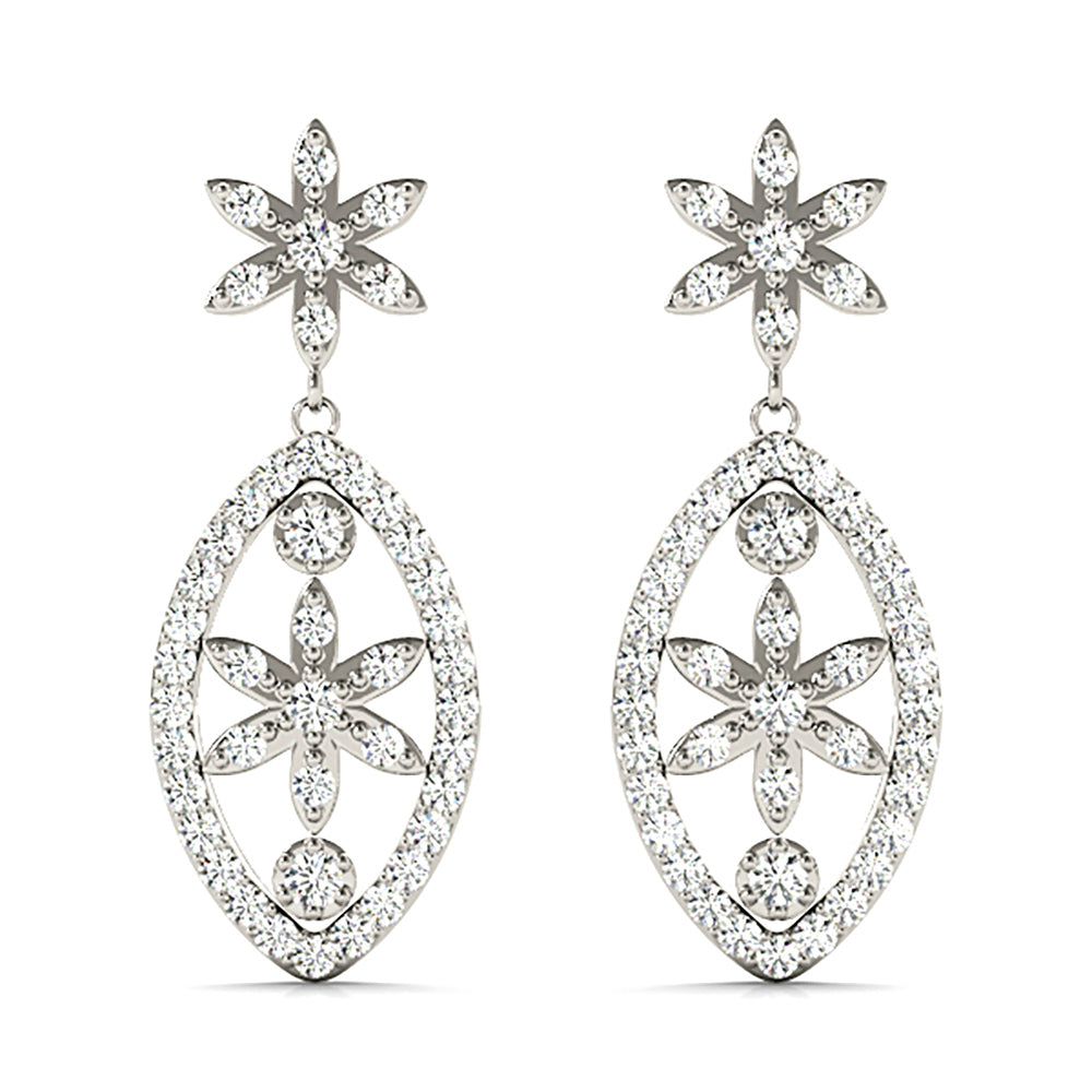 0.50 ctw Diamond Drop Flower Earrings-VIRABYANI